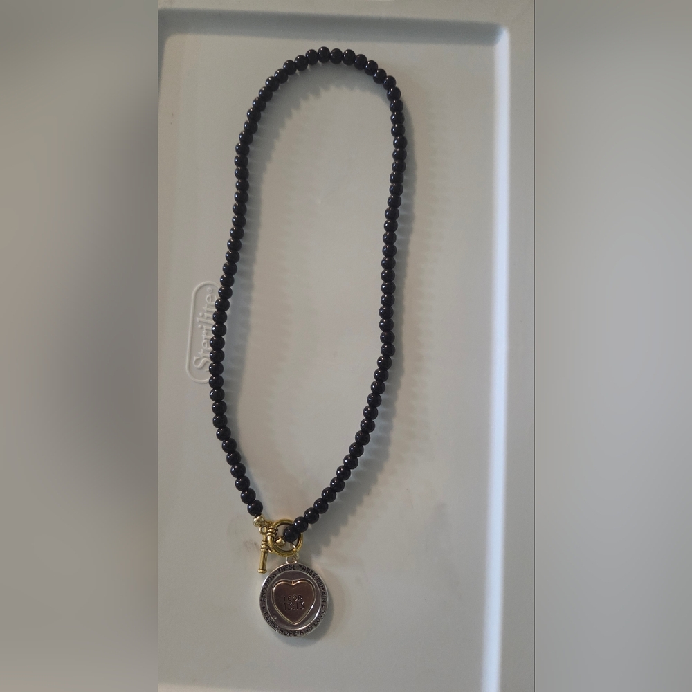 Chic Black Beaded Necklace with Gold Pendant